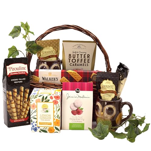 A Happy Home, Gift Basket Filled with Delicious Coffees, Teas and Sweets, along with Two 16oz Ceramic Coffee Mugs. Great Gift for the New Homeowners