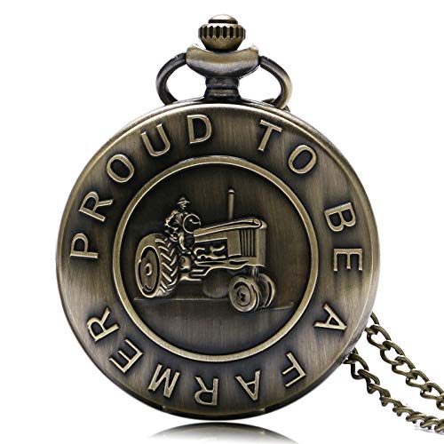 Vintage Pocket Watch Retro Harvester Design Proud To Be A Farmer Words Design Quartz Pocket Watch Necklace Sweater Chain Xmas Gift For Farmer Dad Boys,Fashion Quartz Pocket Watch,Chain 78Cm(30.7 Inc