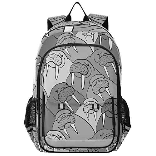 Glaphy Walrus Pattern Backpack School Bag Lightweight Laptop Backpack Student Travel Daypack with Reflective Stripes