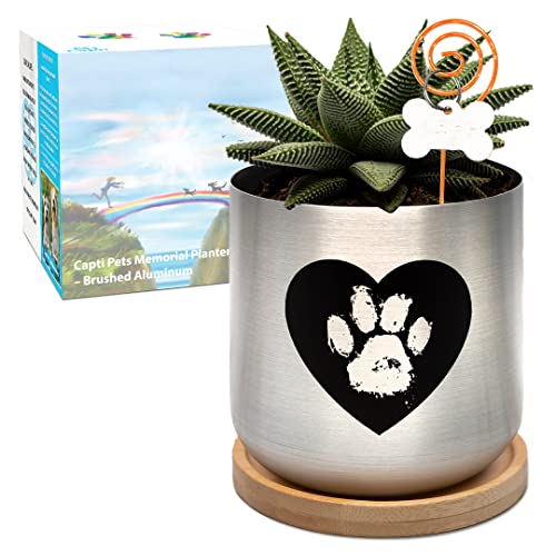 Capti Dog Memorial Gifts Plant Pot - Paw Print On My Heart Planter, Pet Loss Gifts - Rainbow Bridge Poem & Stake, Remembrance, Bereavement, Keepsake, Sympathy Loss of Dog Gifts