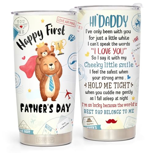 First Fathers Day New Dad Gift From Baby Son, Girl, Wife - 1st Fathers Day Best Gifts For Son - First Time Dad Travel Coffee Mug -1st Dad Double Wall Vacuum Insulated Stainless Steel Tumbler 20oz