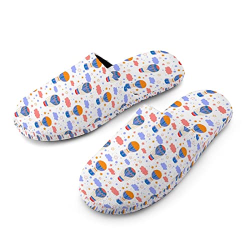 Memory Foam Slippers For Men Hot Air Balloons Clog Slippers Closed Toe House Cotton Slippers Soft Open Back Indoor Shoes With Anti-Slip Sole For Home Bedroom Hotel 9.5-10US