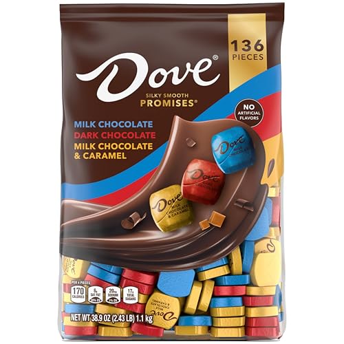 DOVE PROMISES Milk Chocolate, Dark Chocolate and Milk Chocolate & Caramel Assorted Chocolate Candy, 136 Ct Bulk Bag