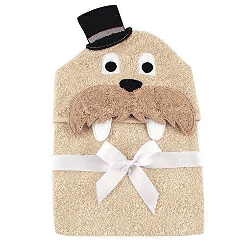 Hudson Baby Unisex Baby Cotton Animal Face Hooded Towel, Classy Walrus, One Size