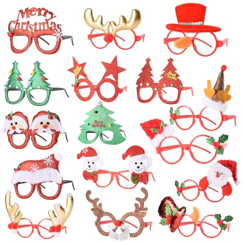 SEVEN STYLE 16 PCS Holiday Glasses,Cute Christmas Glasses Frames,Great Fun and Festive for for Christmas Party Favors Holiday Favors Christmas photos booth