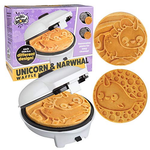 Narwhal Electric Waffle Maker w Removable Unicorn Plate for Easy Cleanup- Makes 8' Waffles or Pancakes that Bring Kids Breakfast Smiles- Non-Stick Waffler Griddle, Adjustable Temp Control, Girls Gift