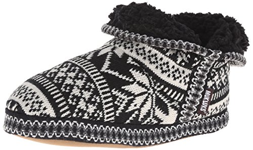 MUK LUKS Women's Amira Short Slipper Bootie, Black/White, S (5/6)