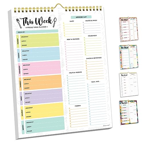 Decorably Weekly Meal Planner with Grocery List Detailed - Weekly Meal Planner and Grocery List - 52 Easy Tear-Off Sheets Meal Planning Notepad, 8.5x11in Weekly Menu Planner Pad
