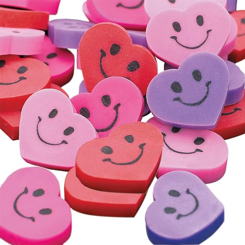 Mini Smile Face Heart Erasers - Bulk 144 Pieces - Valentine's Day Teacher Giveaways and Party Favors