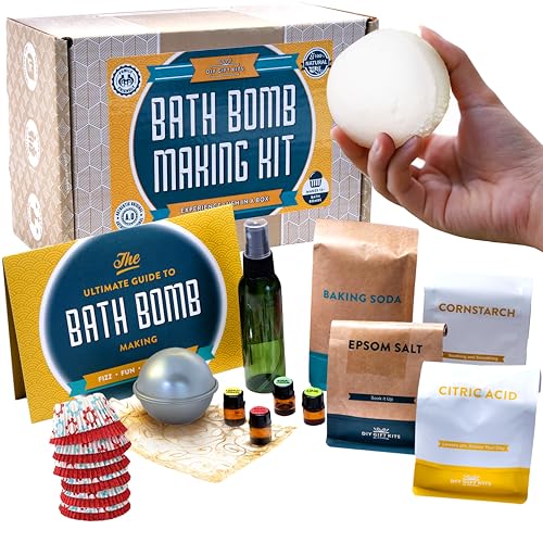 DIY Gift Kits Bath Bomb Making Kit for Kids, Make 12 All Natural Bath Bombs at Home, Made in The USA, 100% Pure, 4 Essential Oils, Epsom Salts, Cupcake Mold Liners, Recipes. STEM Science Kit or Gift