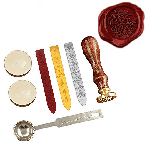 KI Store Wax Seal Stamp Kit for You Antique Alphabet Wax Sealing Stamps Set for Vintage Letter Envelope with Gold Red Silver Sticks