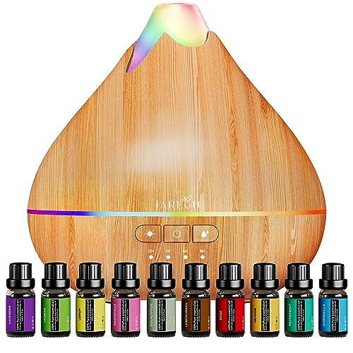 Essential Oil Diffusers for Home with Top 10 Oil Diffuser Gift Sets, 550ml Aroma Diffuser for Essential Oils Large Room, Ultrasonic Cool Mist Diffuser Auto Shut-Off 4 Timers 15 Colors (Yellow)