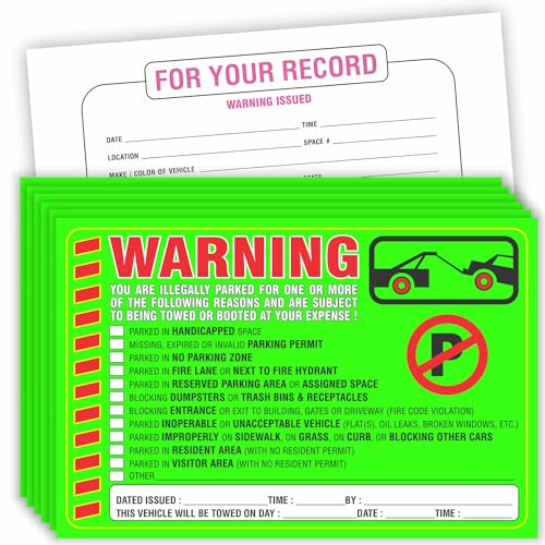 PARTH IMPEX Parking Violation Stickers Notice (Pack of 50) Tow Warning You are illegally Parked Multi Reasons - Large Size 6' X 9' – GREEN
