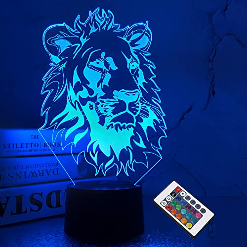 FULLOSUN Lion Night Light, King Lion Gift 3D Illusion Lamp for Kids Bedside Lamp with Remote Control 16 Color Changing Xmas Halloween Birthday Gift Cool Room Decor for Child Baby Boy