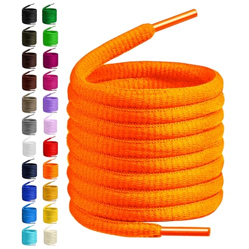 BIRCH's Oval Shoelaces 27 Colors Half Round 1/4' Shoe Laces 4 Different Lengths (56' (142cm) - XL, Neon Orange)