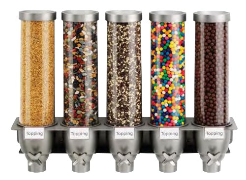 Rosseto EZ527 5-Container Ice Cream Topping Candy Wall Mount Dispenser, 1.3-Gallon, Silver