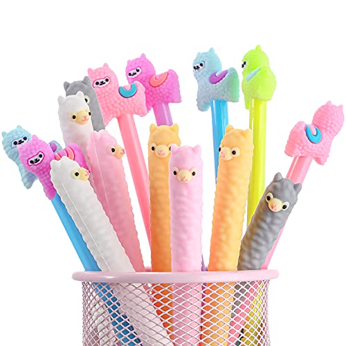 Tenare 12 Pieces Lama Pens Alpaca Gel Ink Pens Kawaii Cute Animal Black Ink Pens 0.5 mm for Kids