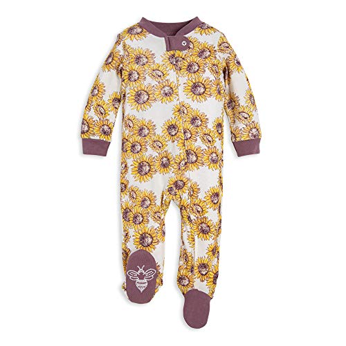 Burt's Bees Baby Baby Girls' Sleep and Play PJs, 100% Organic Cotton One-Piece Romper Jumpsuit Zip Front Pajamas, Sunflower Fields, 6-9 Months