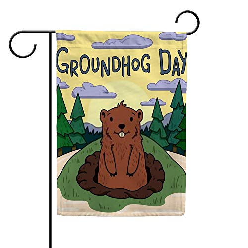 ZHONGJI Garden Flags Decorative Yard Flags Double Sided Design for All Seasons and Holidays for Home Outdoor Decor ﻿Groundhog Day Cute Groundhog Looking Out from Burrow Garden Flags