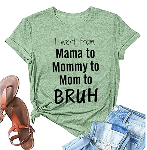 Mama Shirts for Women | Mama Mommy Mom Bruh Shirt | Funny Mom Life Tee | Mothers Day T Shirt Gift Casual Top Green