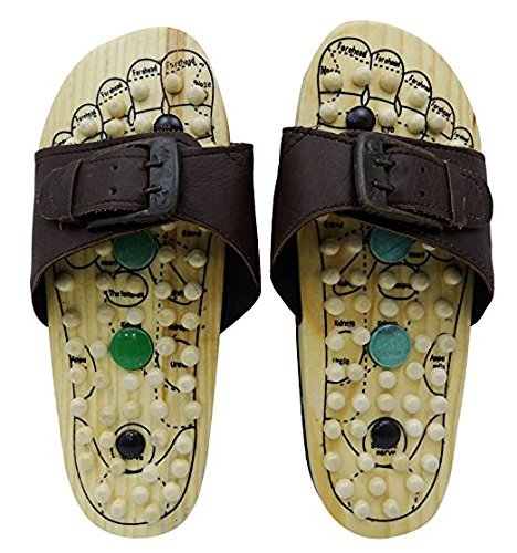Thanks Giving Gift for your Loved Ones, Wooden Footwear Massager, with Leather Strip Massager, Wooden Relaxing Acupressure Slippers / Chappals For Good Health, Gift for Christmas or Birthday W-40214