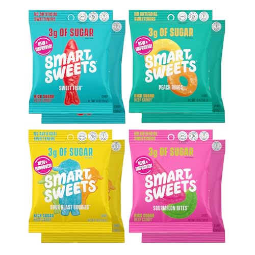 SmartSweets Variety Pack, 1.8oz (Pack of 8), Candy With Low Sugar & Calorie, Healthy Snacks For Kids & Adults - Sweet Fish, Sourmelon Bites, Peach Rings, Sour Blast Buddies