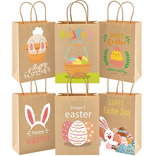 TOXOY Easter Kraft Gift Bags,18PCS Easter Goodie Paper Bags with Handles Bulk Easter Party Favor Bags for Candies Cookies Toys