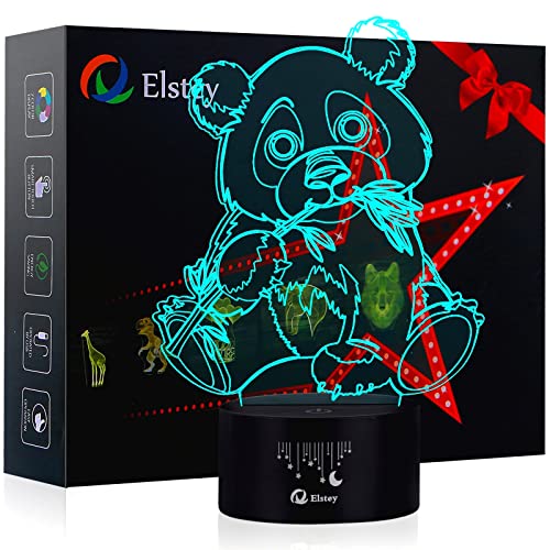 Elstey Giant Panda Bear 3D Illusion Lamps, 7 Color Changing Touch Table Desk LED Night Light Great Gifts for Kids