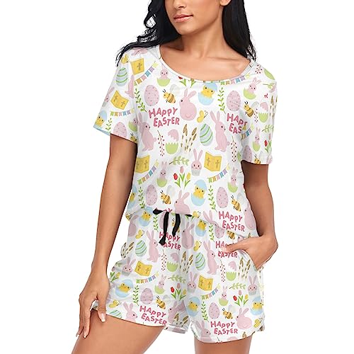 vvfelixl Women Easter Pajamas Sleepwear For Women Short Sleeve Rabbits Loungewear S
