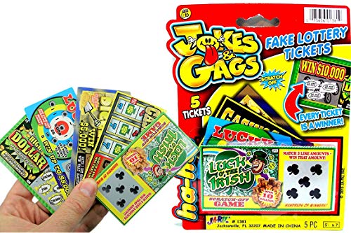 JA-RU Fake Lottery Tickets Pranks for Kids and Adults (1 Pack, 5 Tickets) Realistic Scratch Off Cards. Office Pranks & Gag Gift Box. Casino Theme Party Decorations. 1381-1A