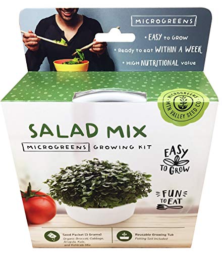 Mini Microgreens Growing Kit - Salad Mix - Grow Your Own Organic Gourmet Micro Greens Indoors: Salad, Sandwich & Garnish - Easy & Fun - Great Gift or Stocking Stuffer (Salad Mix)