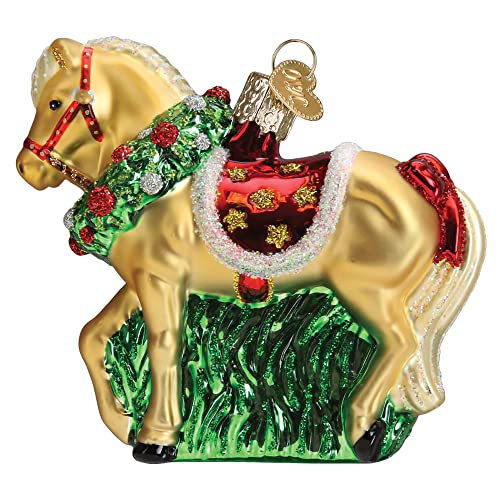 Old World Christmas Horse with Wreath Glass Blown Ornament for Christmas Tree