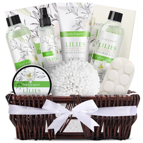 Gift Baskets For Women Body & Earth 10pcs Spa Gifts For Women, Lily Gift Baskets Bath and Body Works Gift Set For Women with Bubble Bath, Body Lotion, Birthday Gifts for Women Gift Basket