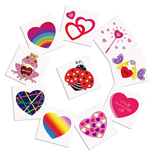 Cualfec 120 PCS Valentine's Day Temporary Tattoos Valentine's Day Party Favors Bulk Toys for Kids - 10 Different Designs