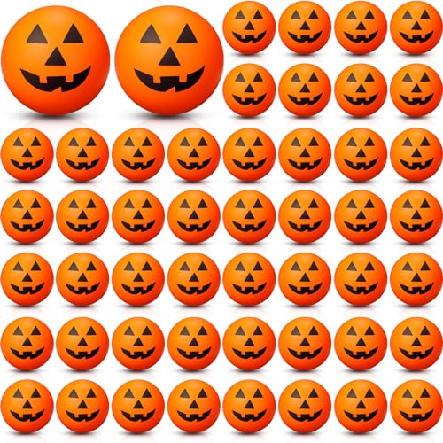 Jerify 50 Pcs Mini Pumpkin Stress Balls, 1.57 Halloween Stress Balls Small Halloween Foam Stress Ball for Halloween Party Decoration Supplies, Carnival Reward, Student Prizes, Party Bag Fillers