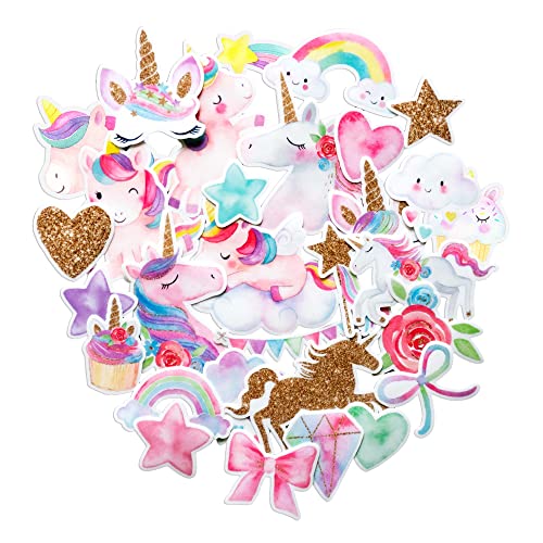 Navy Peony Magical Rainbow Unicorn Stickers (34 Pieces) | Cute Sticker Pack for Party Favors and Scrapbooking | Waterproof Princess Stickers for Girls