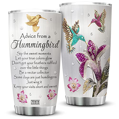 ZOXIX Advice From A Hummingbird Tumbler Mug With Lid Jewelry Bird Gifts For Bird Lovers Women Stainless Steel Coffee Cup 20oz Inspirational Christian Novelty Hummingbird Presents