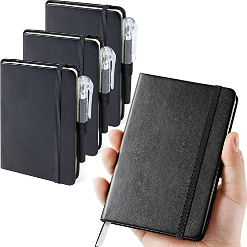 NIRMIRO (3 Pack) Pocket Notebook Journal, Hardcover Small Mini Notebooks with Pens for Work, 3.7' x 5.7' A6 Notebook College Ruled with 100Gsm Premium Thick Lined Paper, Black Leather