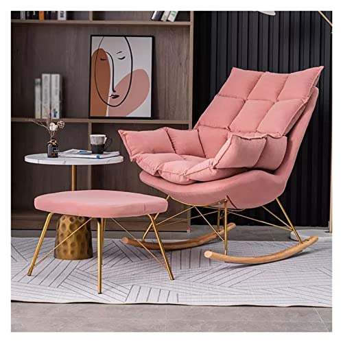 WIGSELBL Comfy Rocking Chair with Ottoman Leisure Rocker Glider Chair for Nursery Lazy Side Chair Armless Accent Chair Single Sofa Chair for Living Room,Bedroom,Balcony (Color : Pink)