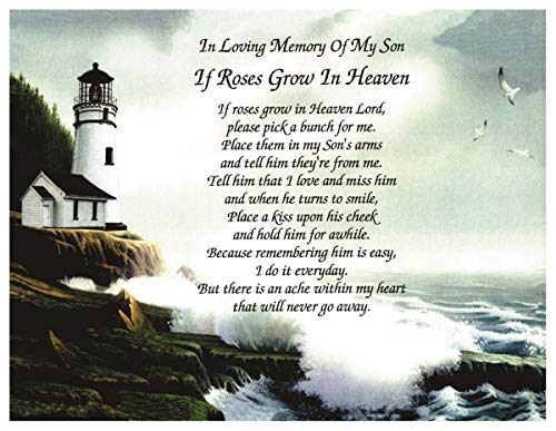 In Memory of Son'If Roses Grow In Heaven' Memorial Poem Gift For Loss Of Child With Lighthouse Background