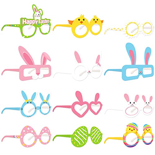 Easter Glasses Frame Easter Party Photo Props Easter Party Supplies for Kids (Set of 12) Thick Cardstock Bunny Eyewear Chick Eyeglass Easter Egg Hunt Funny Cute Costume Photo Props Supplies