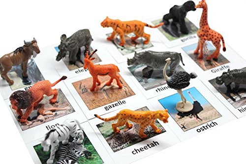 Curious Minds Busy Bags Montessori Safari Animal Match - Miniature Figurines with 2 Part Matching Cards