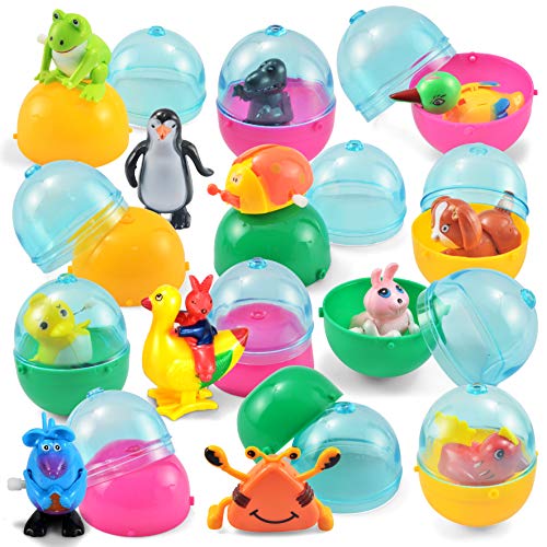 JOYIN 12 Pcs Prefilled Easter Eggs with Wind-up Toys, Plastic Easter Egg with Wind-Up Jumping Animals for Kids Easter Basket Stuffer, Easter Eggs Hunt, Party Favors, Classroom Prize