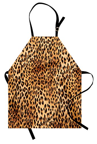 Lunarable Animal Print Apron, Wild Animal Leopard Skin Pattern Wildlife Nature Inspired Modern, Unisex Kitchen Bib with Adjustable Neck for Cooking Gardening, Adult Size, Brown Orange