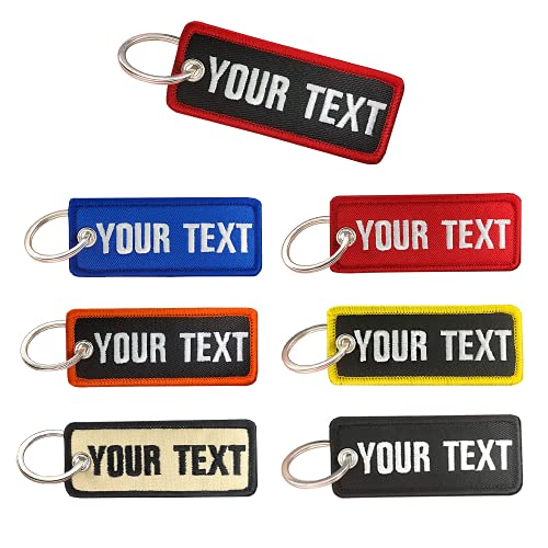 Kamao Personalized Keychain, Custom Embroidery Name Number key Tag , Motorcycle Keychain for Men's Women Car ATV, Red, Blue, Black, Orange, Purple, 8.4 x3.5 cm