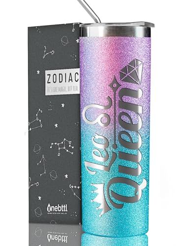 Onebttl Zodiac Gifts for Women, Best Friend Birthday Gifts for Her, 20oz Stainless Steel Tumbler, Engraved Logo Blue and Purple, Leo