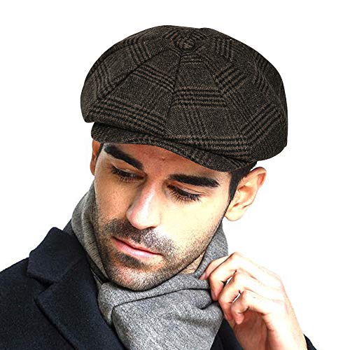 Men’s Vintage Newsboy Gatsby Hat Blend Wool Flat Ivy Cabbie Autumn Winter Cap Boyfriend Gift (XL)