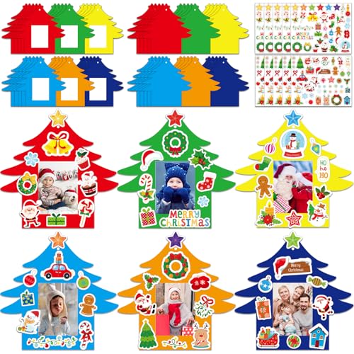 Kepeel 30 Packs Christmas DIY Picture Frames Craft Kit for Kids, Christmas Tree Photo Frames Ornaments for Xmas Winter Holiday Decorations Favor Art Gift Classroom School Home Activities