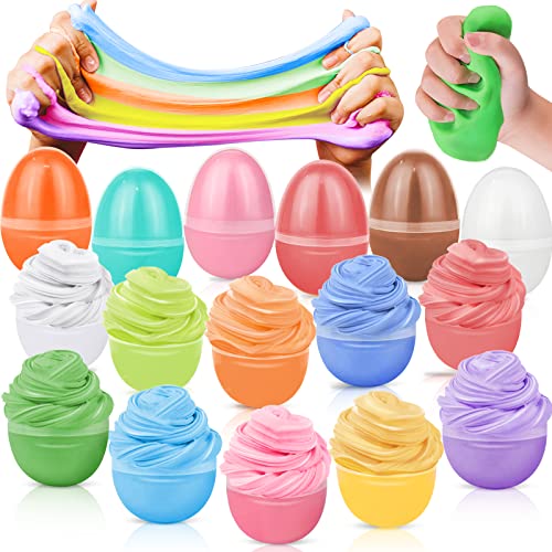 AMENON 18 Pack Easter Basket Stuffers Fillers Butter Slime Kit Easter Eggs Fidget Toys Stress Relief Non-Sticky Stretchy Putty Slime Easter Party Favors for Kids Boys Girls Hunt Classroom Prize Gift