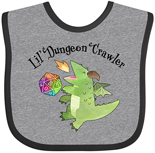 inktastic Lil' Dungeon Crawler- Cute Dragon Baby Bib Heather and Black 418ac